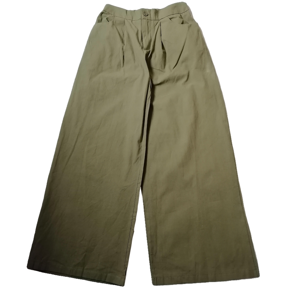 🦎 olive green linen/cotton blend high rise wide leg casual/cropped pants